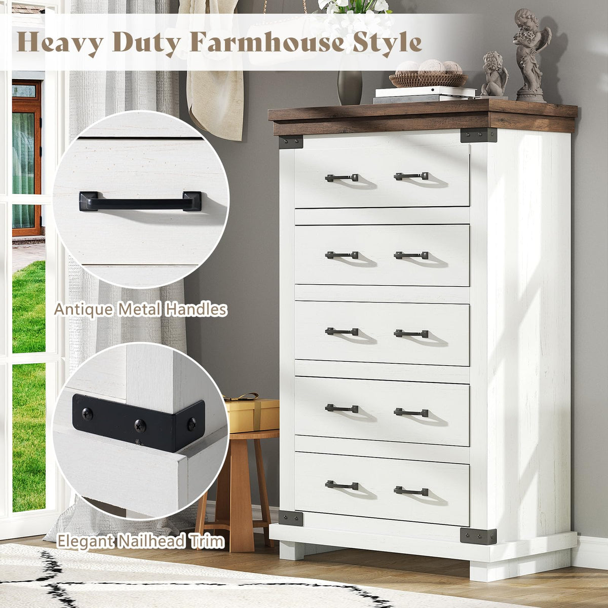 Quin Farmhouse Bedroom Set Amerlife White / Queen