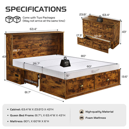 Haven Farmhouse Murphy Bed with Storage - Q-BROWN