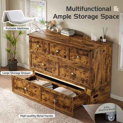 Haven Farmhouse Murphy Bed with Storage - Q-BROWN