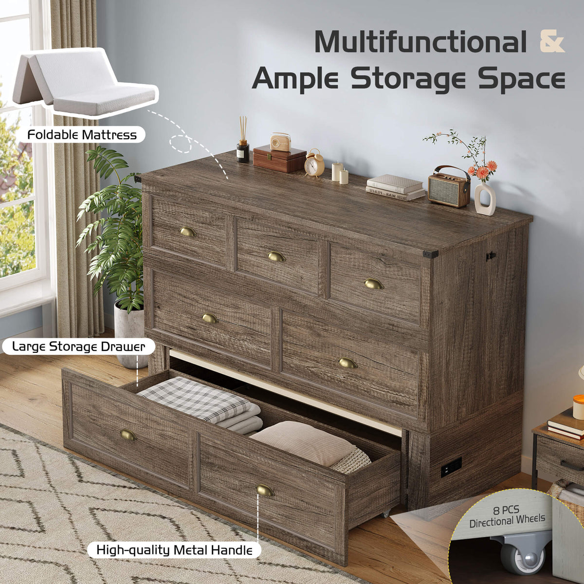 Haven Farmhouse Murphy Bed with Storage - F-GREY