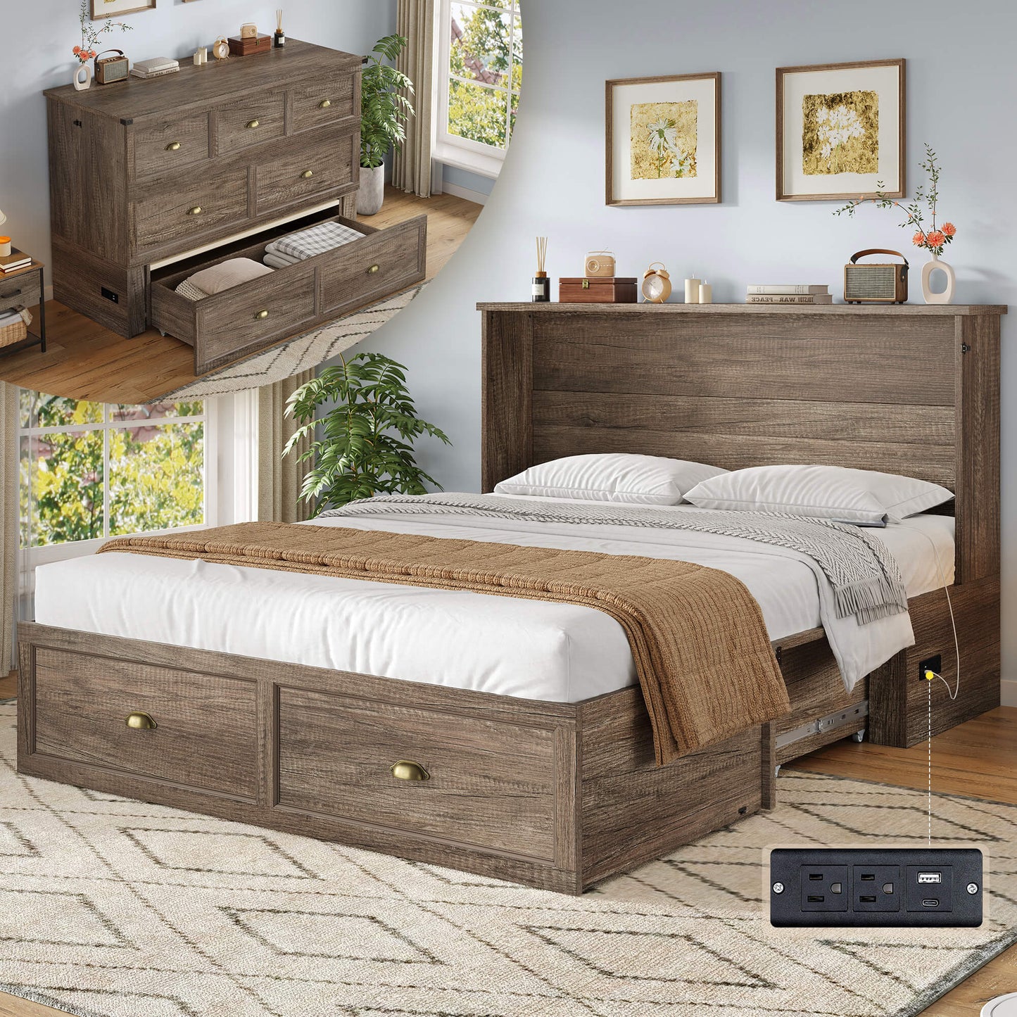 Haven Farmhouse Murphy Bed with Storage - Q-GREY