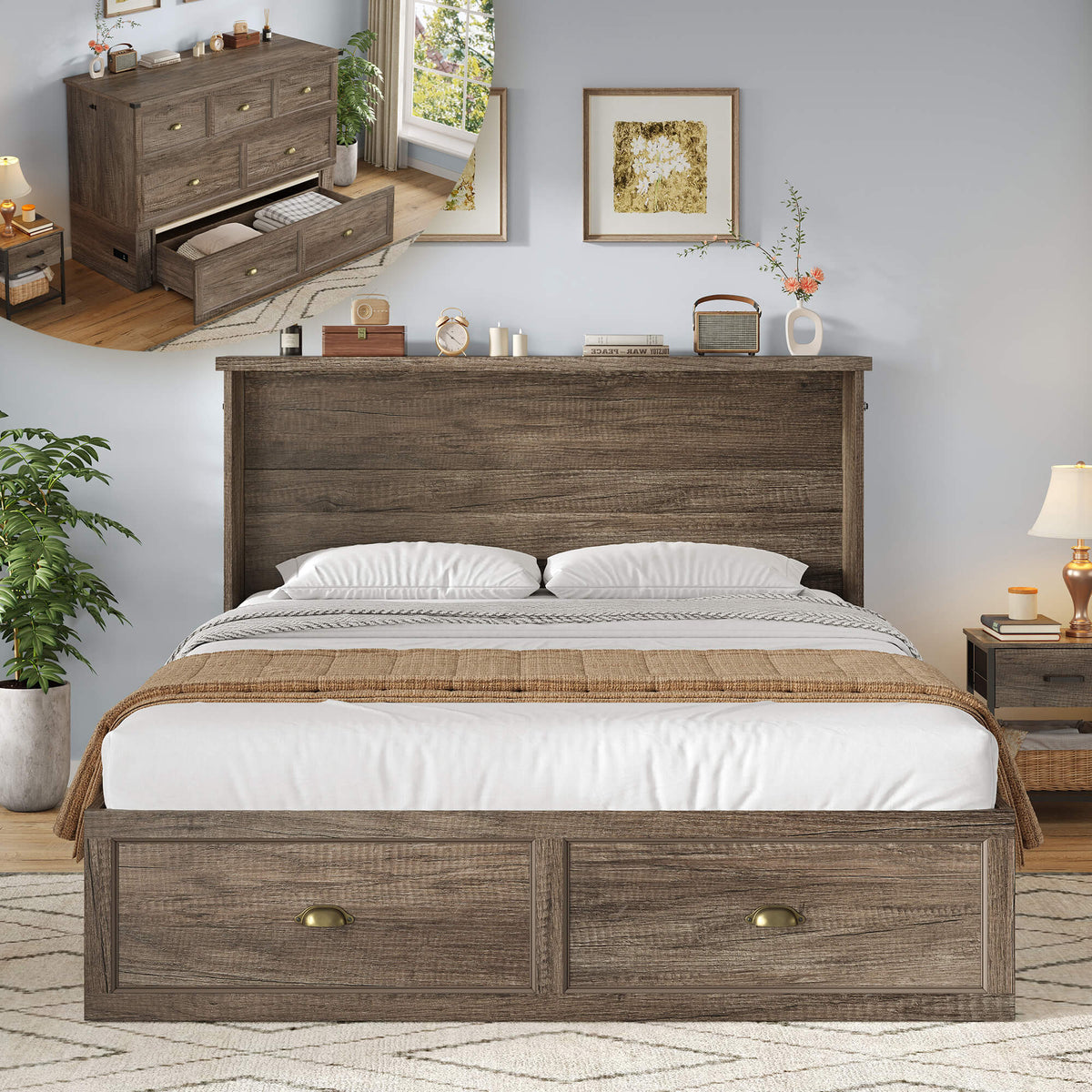 Haven Farmhouse Murphy Bed with Storage - Q-GREY