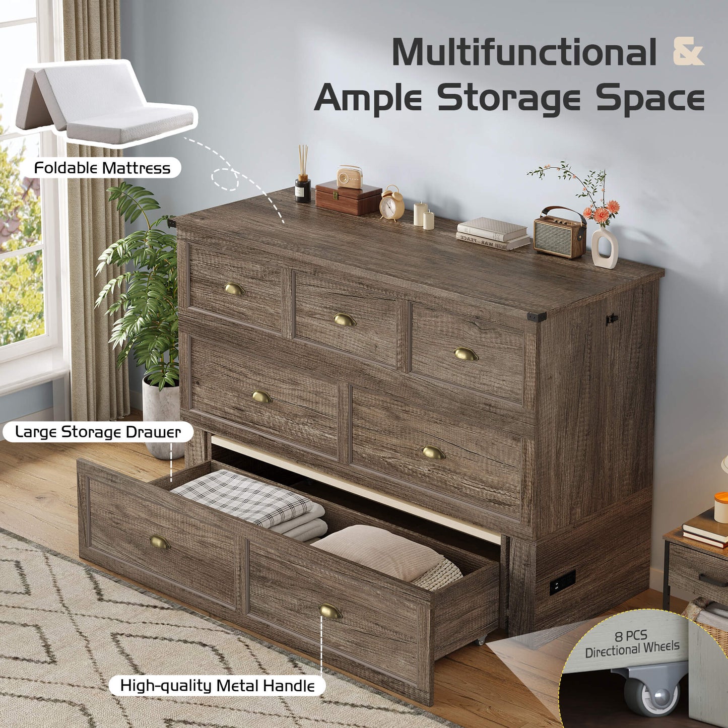 Haven Farmhouse Murphy Bed with Storage - Q-GREY