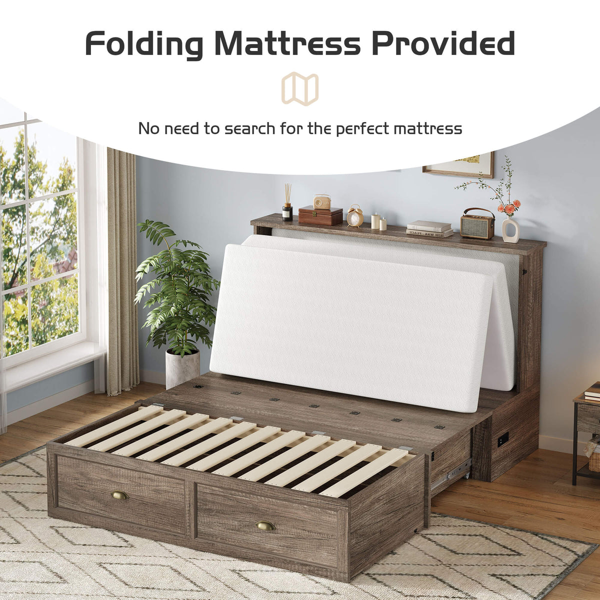 Haven Farmhouse Murphy Bed with Storage - Q-GREY