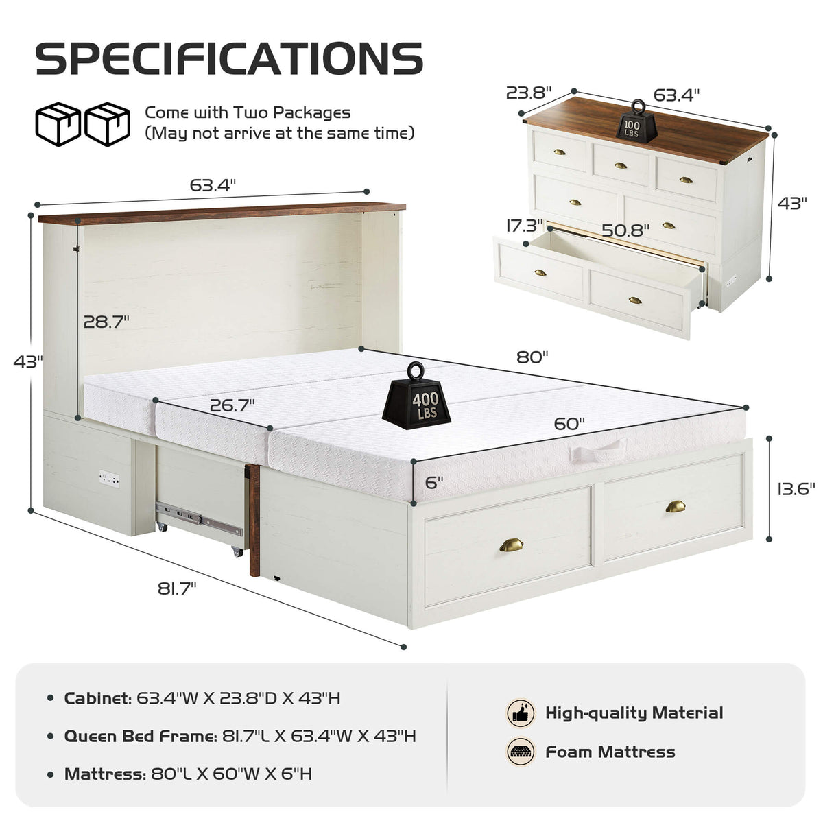Haven Farmhouse Murphy Bed with Storage - Q-WHITE