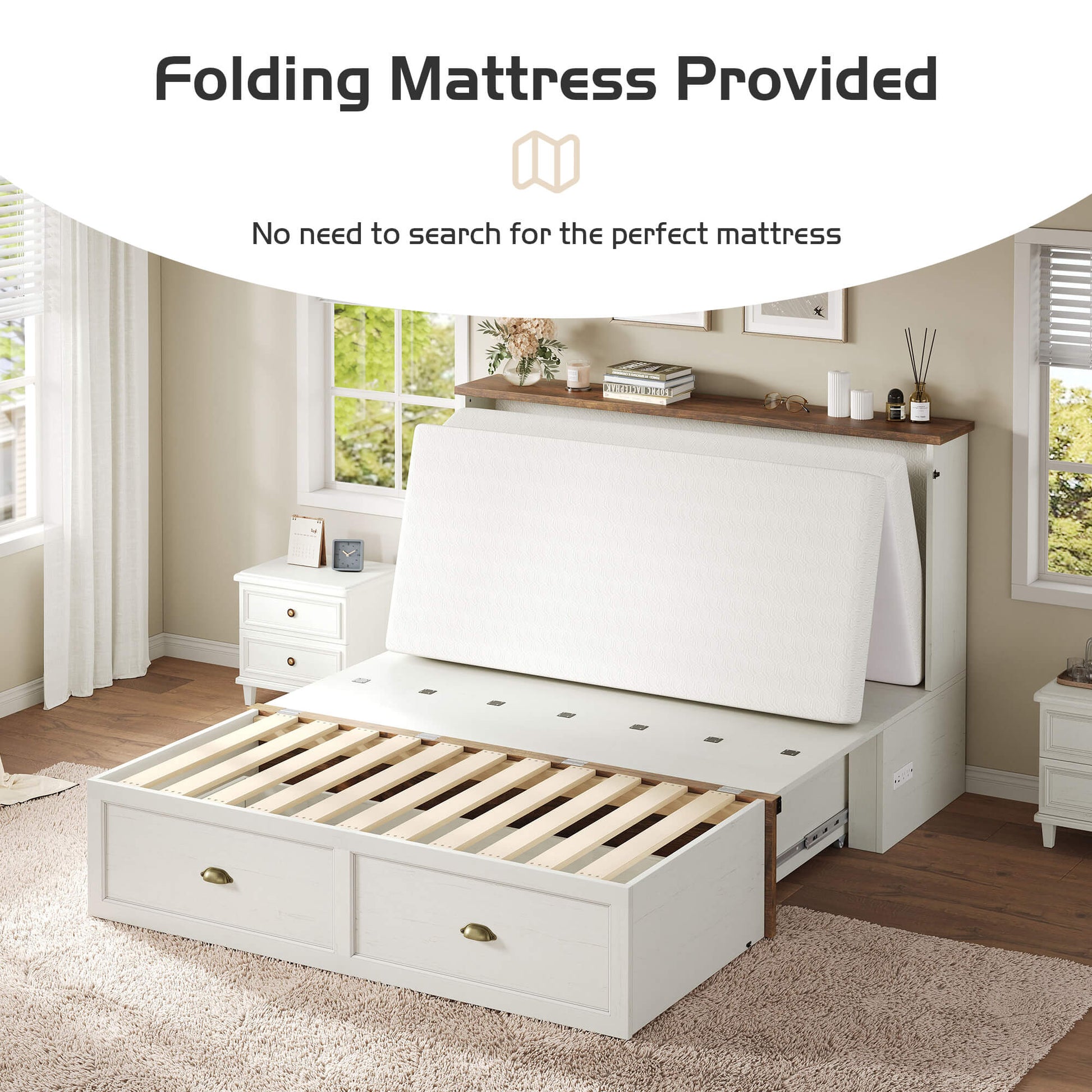 Haven Farmhouse Murphy Bed with Storage - Q-WHITE