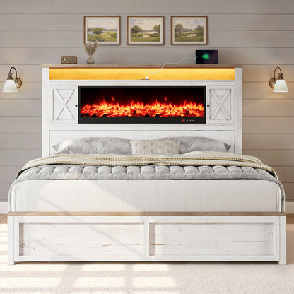 Hearth Farmhouse Fireplace Bed Amerlife King / White