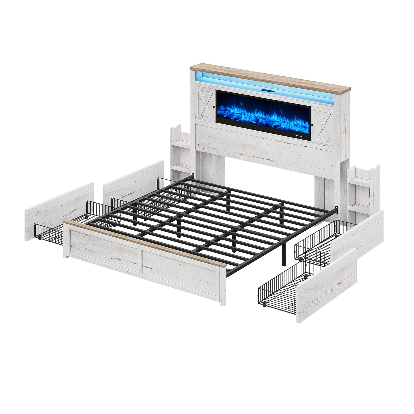 Hearth Farmhouse Fireplace Bed Amerlife King / White