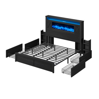Hearth Farmhouse Fireplace Bed Amerlife King / Black
