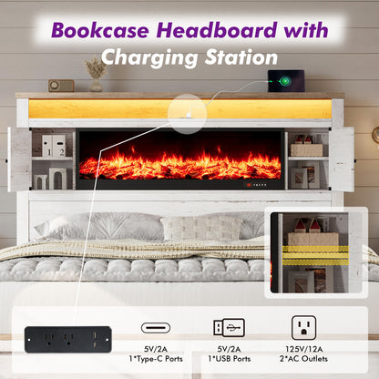 Hearth Farmhouse Fireplace Bed Amerlife King / White