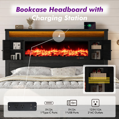 Hearth Farmhouse Fireplace Bed Amerlife King / Black