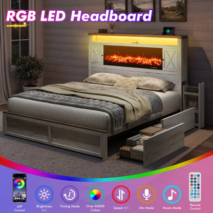Hearth Farmhouse Fireplace Bed Amerlife King / White