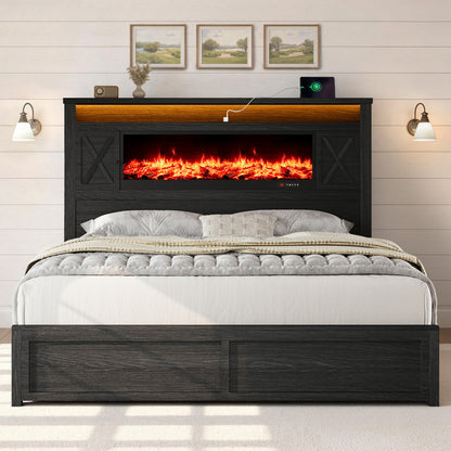 Hearth Farmhouse Fireplace Bed Amerlife Queen / Black