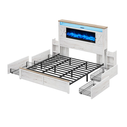 Hearth Farmhouse Fireplace Bed Amerlife Queen / White