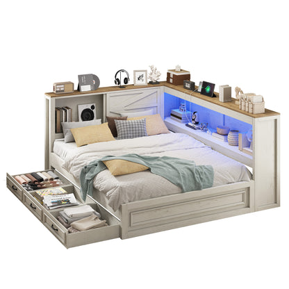 Slide Farmhouse Corner Bed Frame Amerlife White / Twin