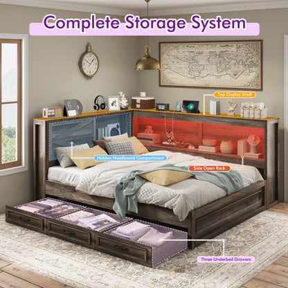 Slide Farmhouse Corner Bed Frame Amerlife Rustic Gray / Twin