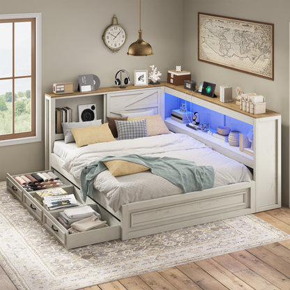 Slide Farmhouse Corner Bed Frame Amerlife White / Twin