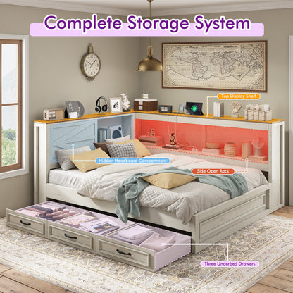 Slide Farmhouse Corner Bed Frame Amerlife White / Twin