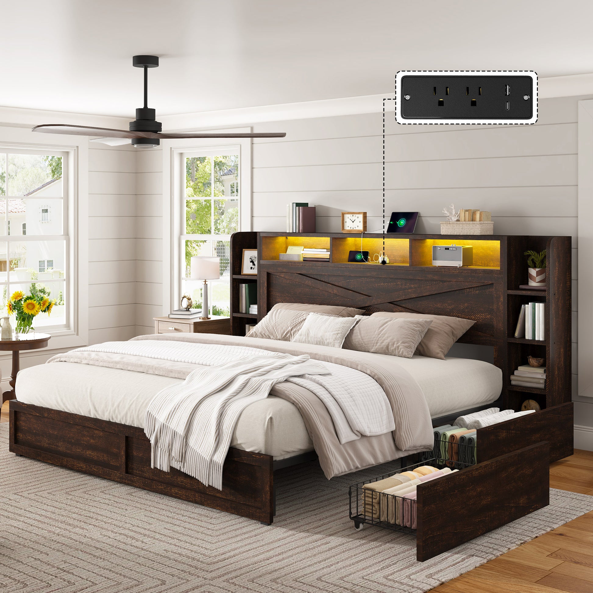 Stow Storage Bed Frame Amerlife King / Walnut