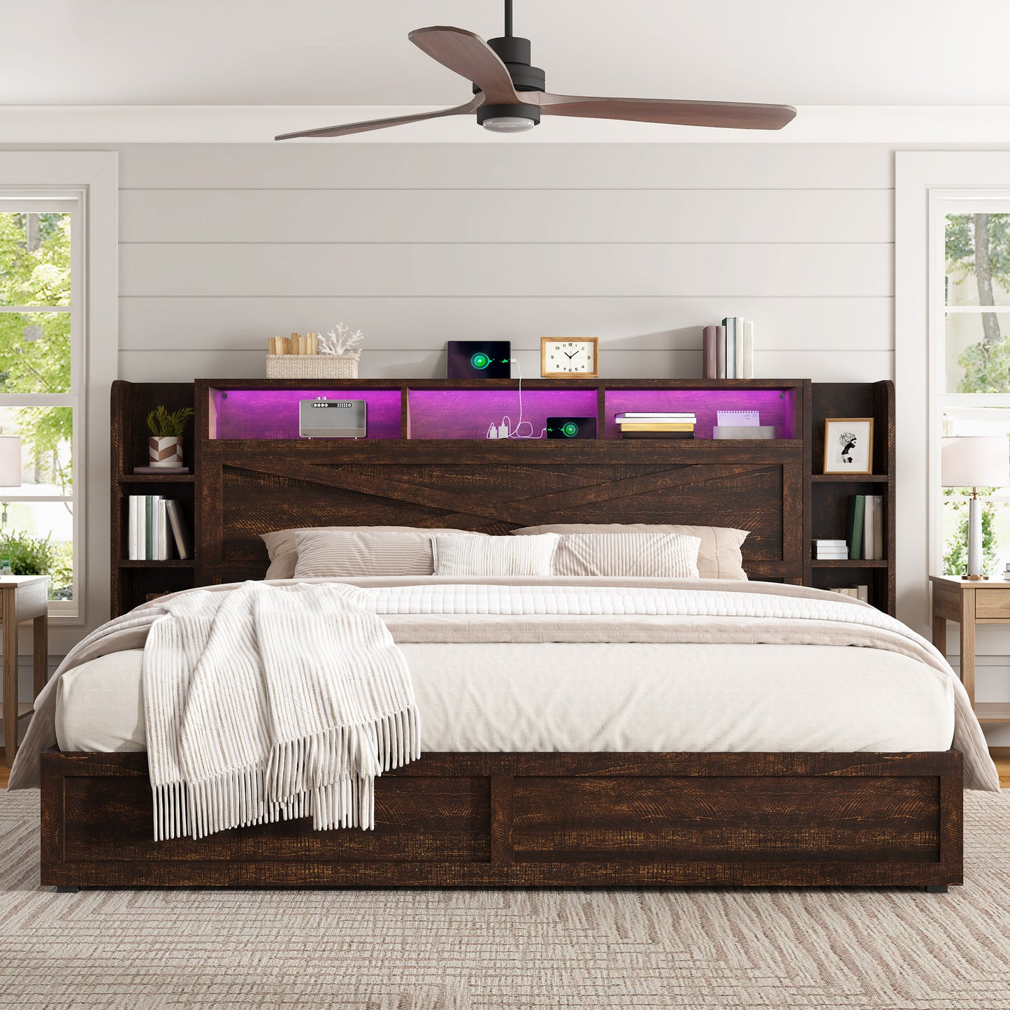 Stow Storage Bed Frame Amerlife King / Walnut