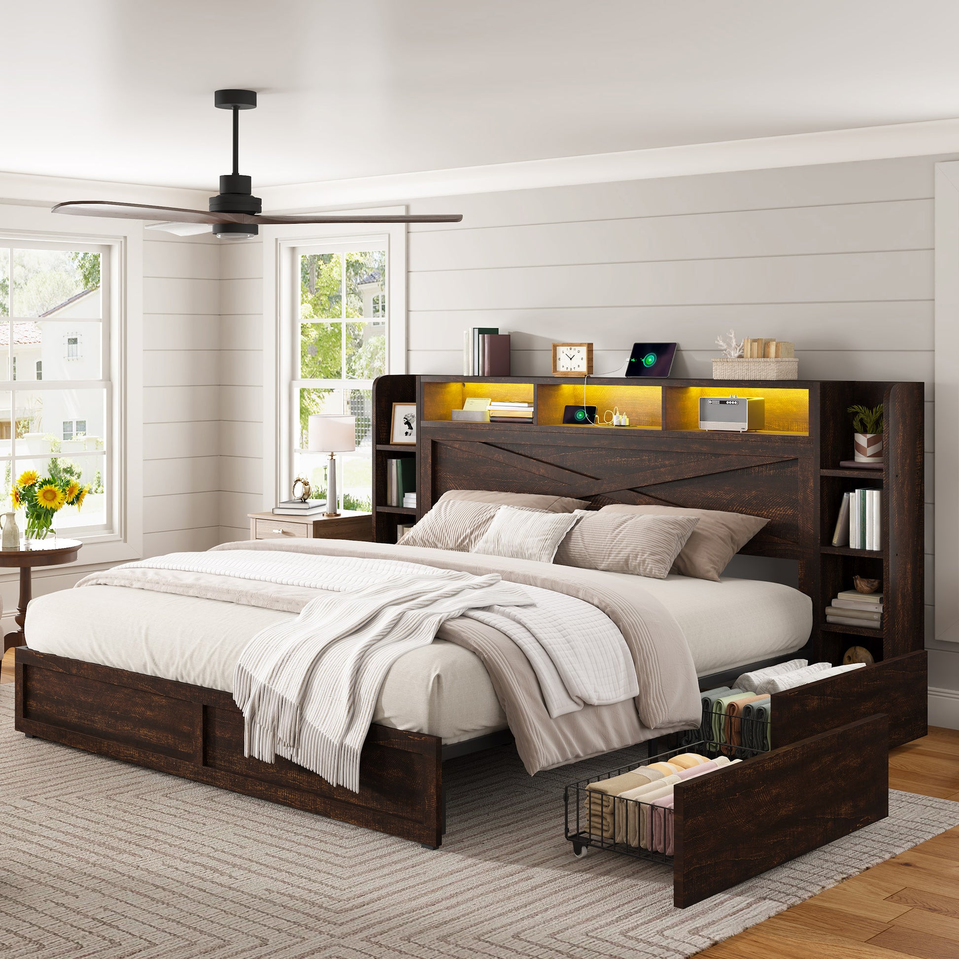 Stow Storage Bed Frame Amerlife Queen / Walnut