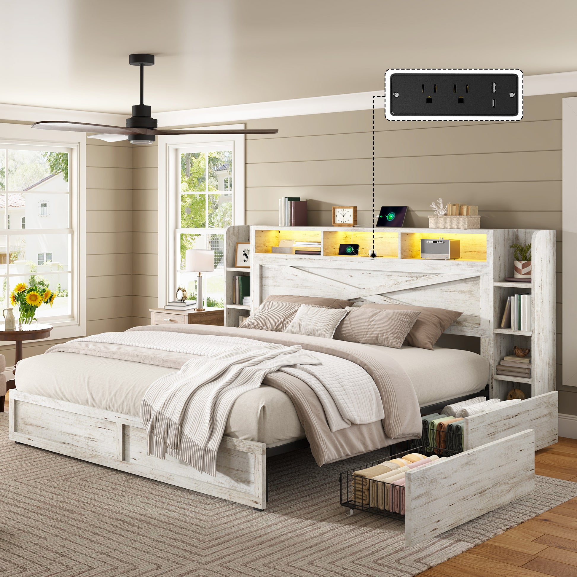 Stow Storage Bed Frame Amerlife King / White