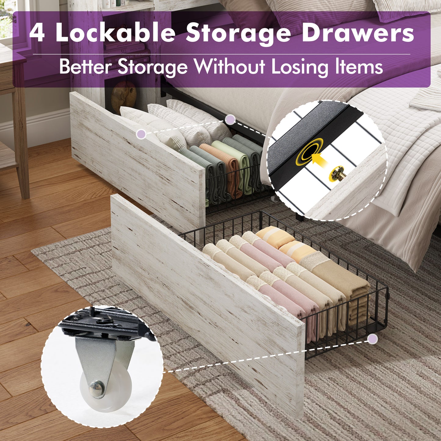 Stow Storage Bed Frame Amerlife King / White