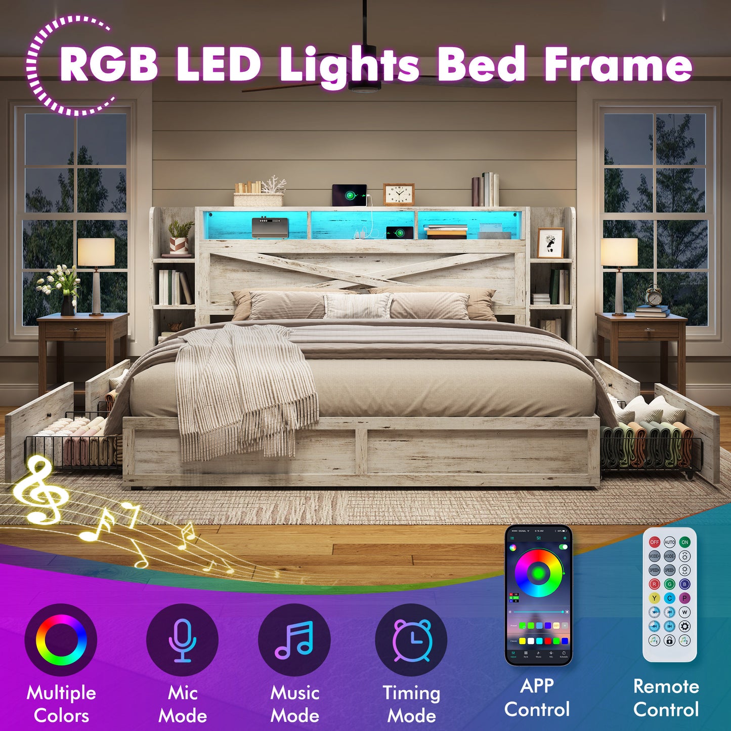 Stow Storage Bed Frame Amerlife Queen / White