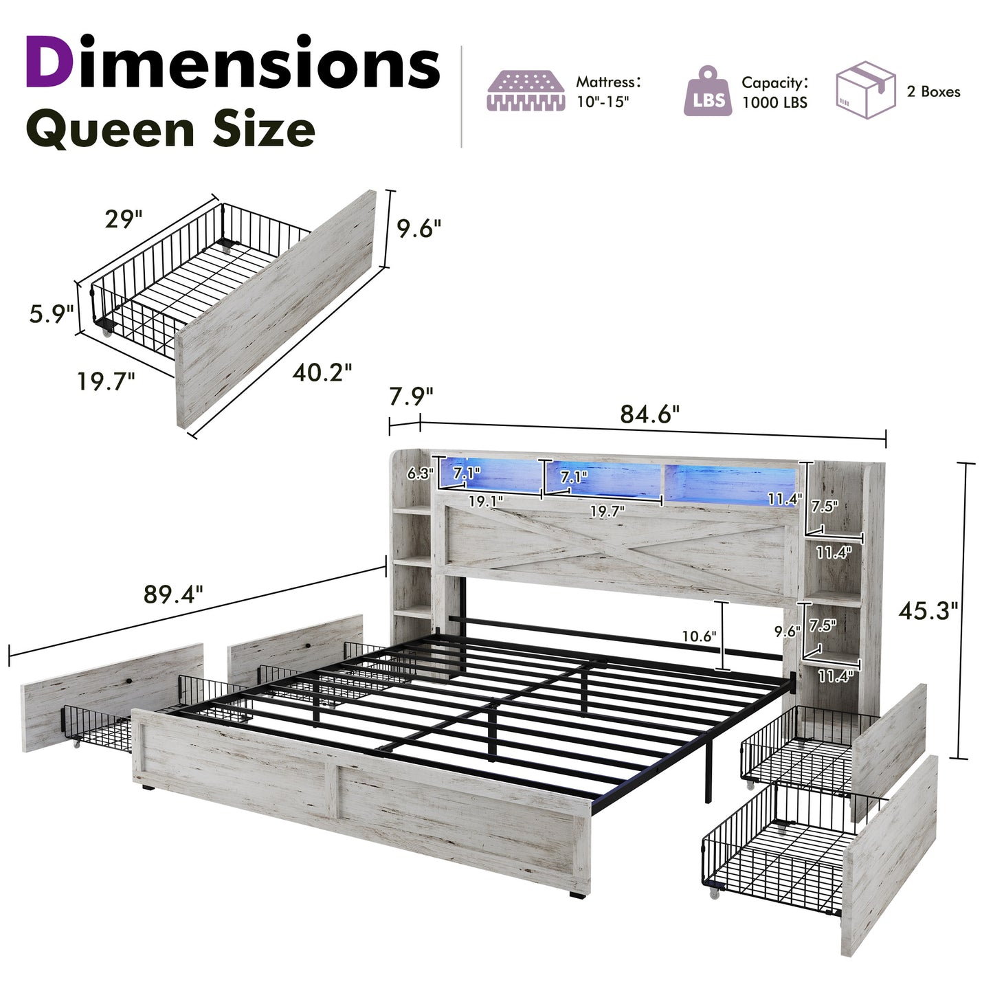 Stow Storage Bed Frame Amerlife Queen / White