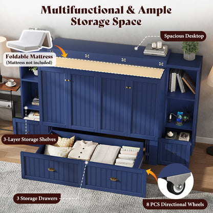 Slat Farmhouse Murphy Bed Amerlife Full / Blue