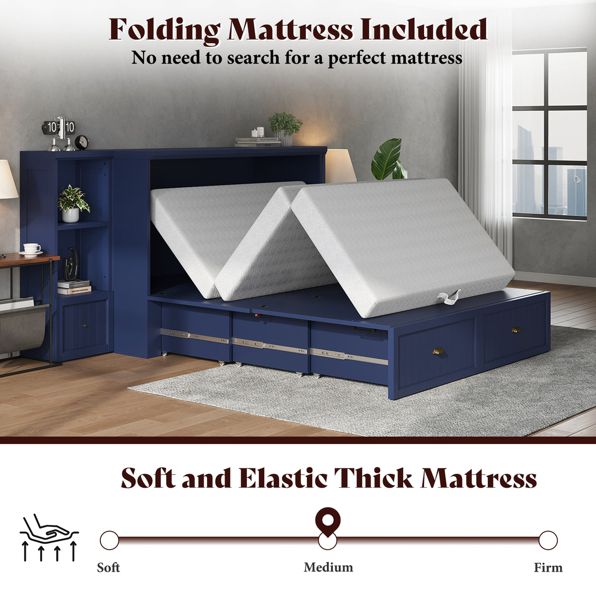 Slat Farmhouse Murphy Bed Amerlife Full / Blue