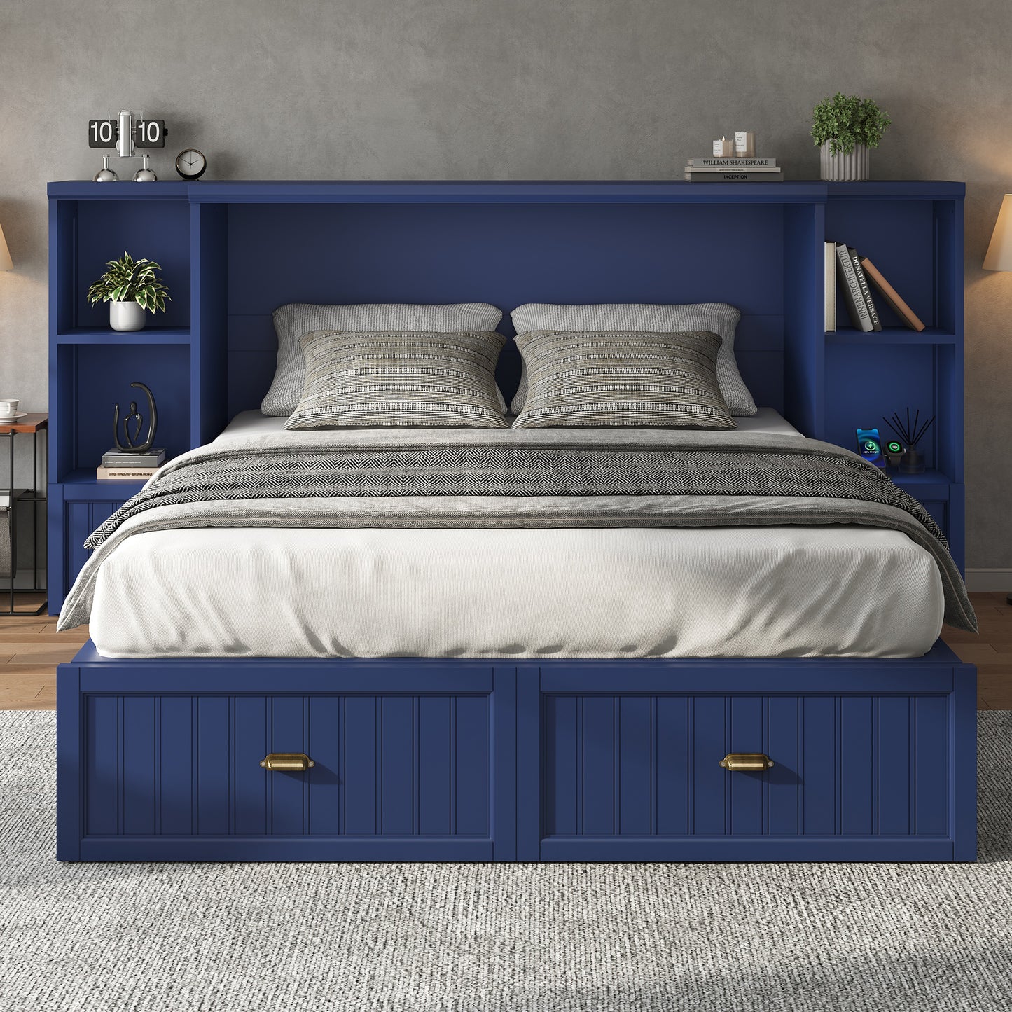 Slat Farmhouse Murphy Bed Amerlife Full / Blue