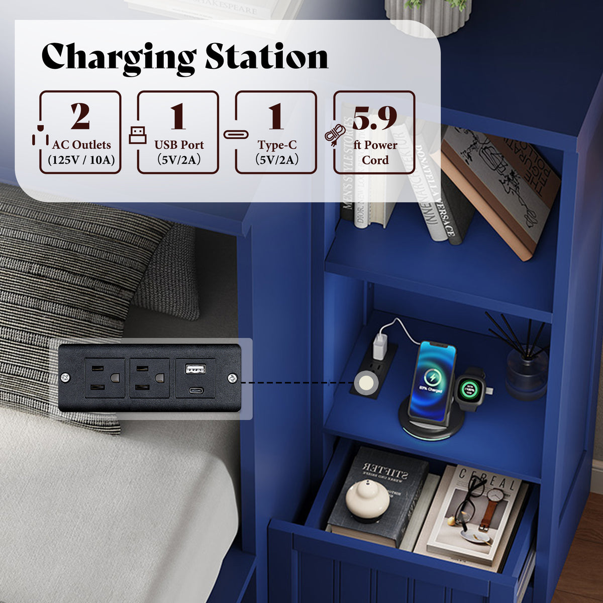 Slat Farmhouse Murphy Bed Amerlife Full / Blue