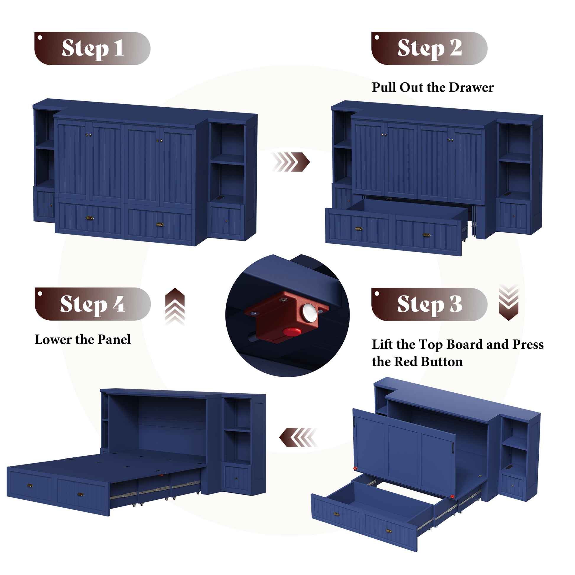 Slat Farmhouse Murphy Bed Amerlife Full / Blue