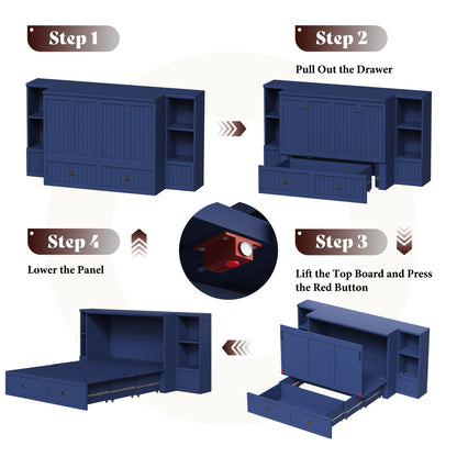 Slat Farmhouse Murphy Bed Amerlife Full / Blue