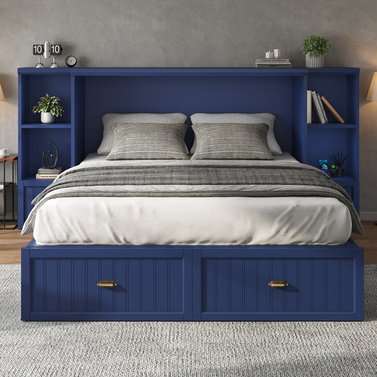 Slat Farmhouse Murphy Bed Amerlife Queen / Blue