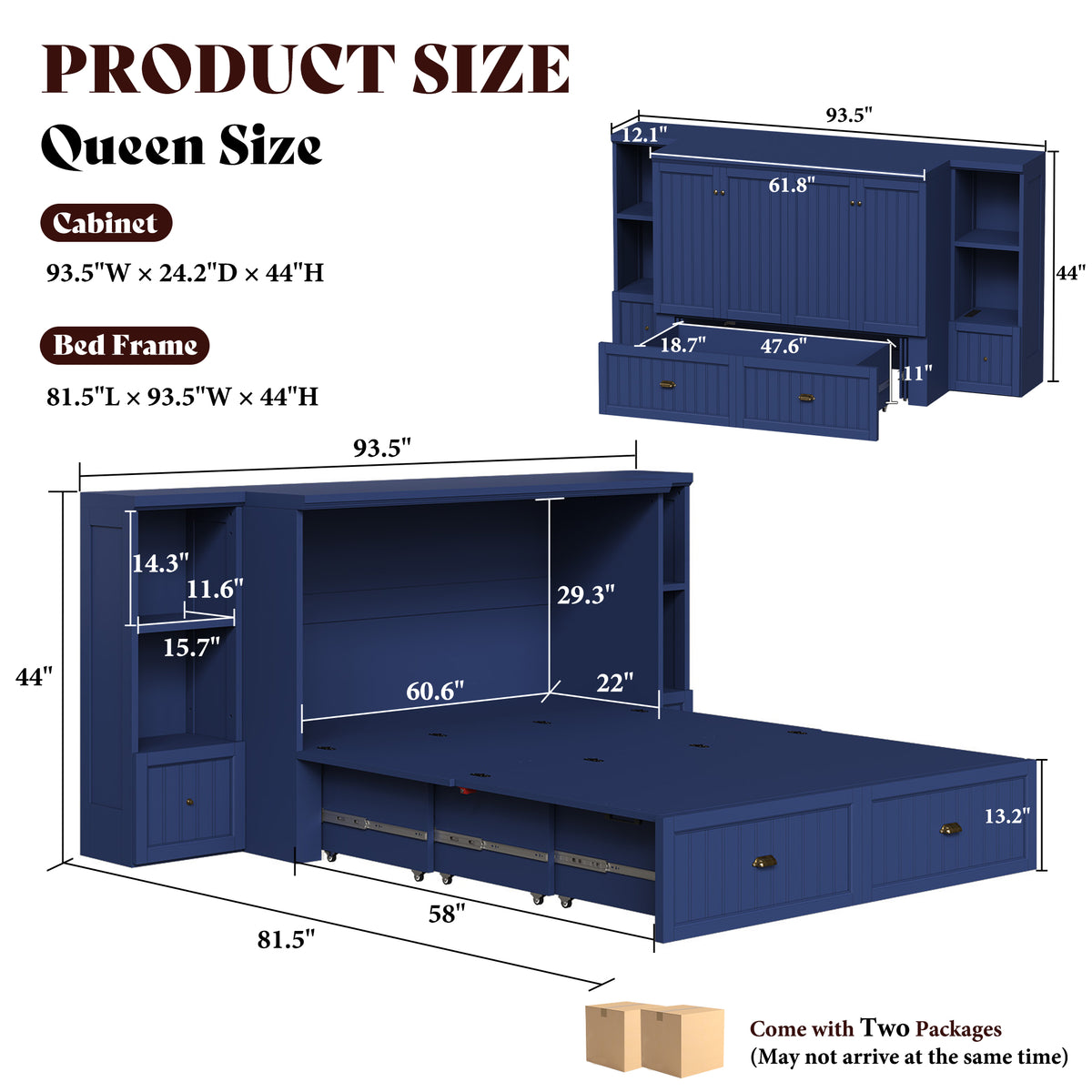 Slat Farmhouse Murphy Bed Amerlife Queen / Blue