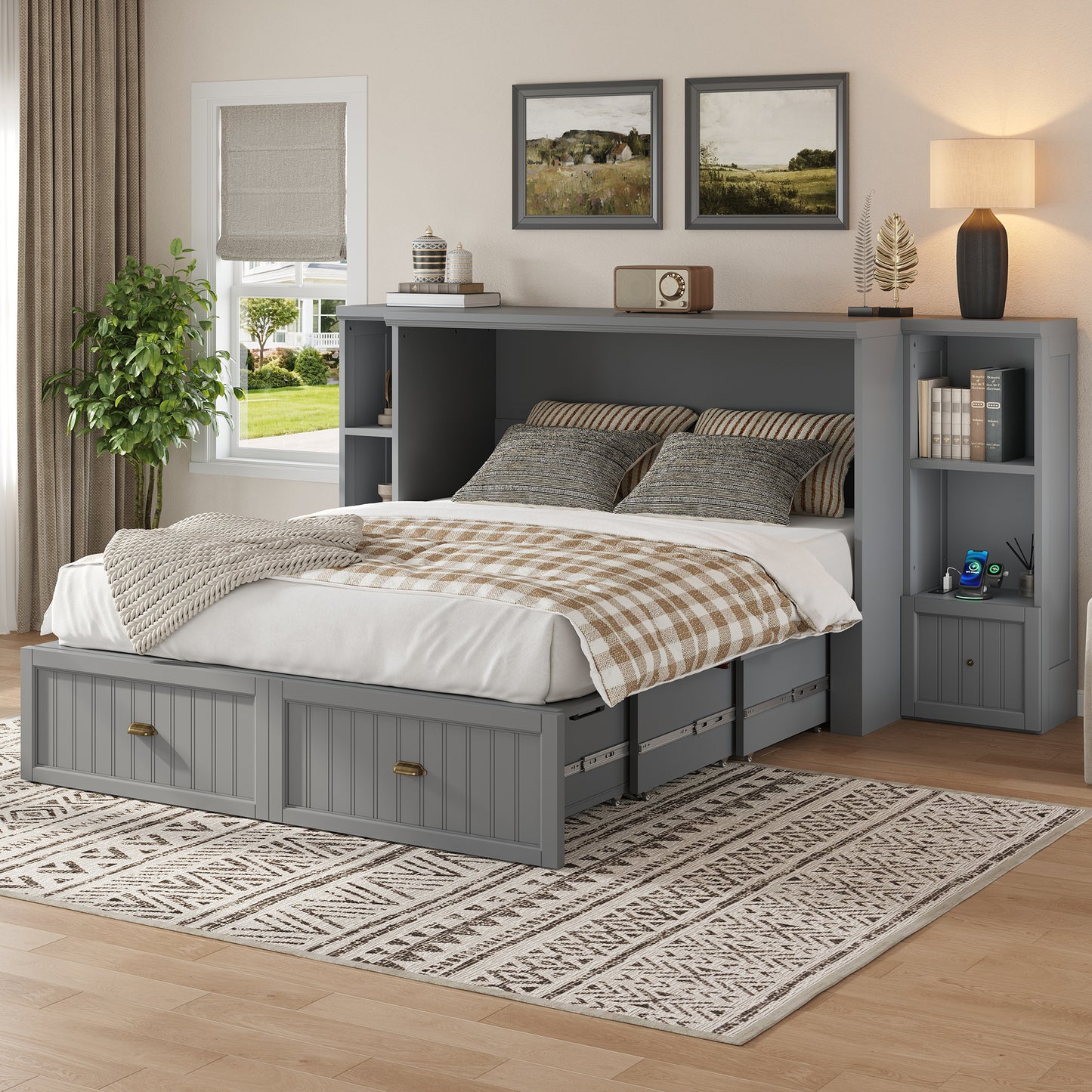 Slat Farmhouse Murphy Bed Amerlife Full / Gray