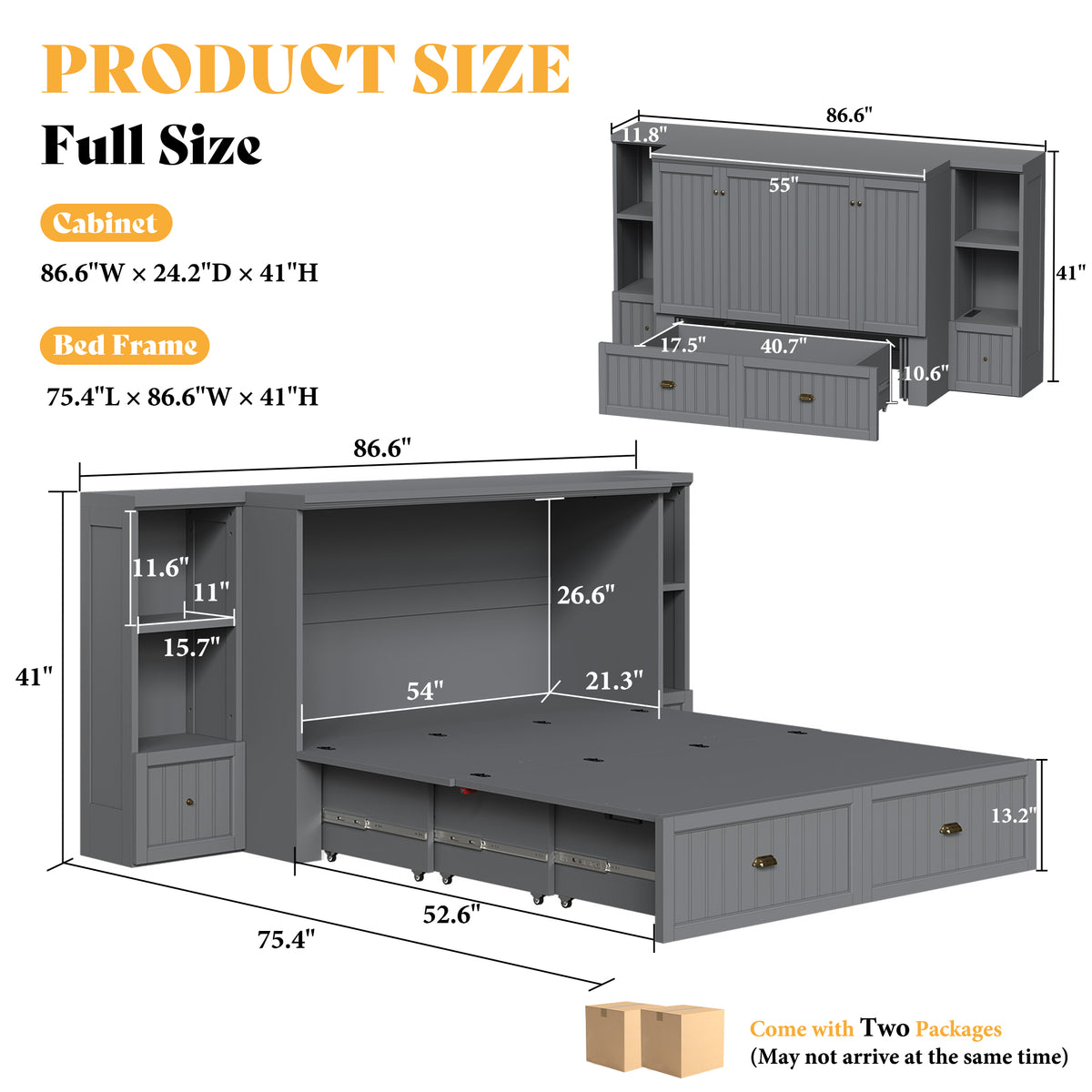 Slat Farmhouse Murphy Bed Amerlife Full / Gray