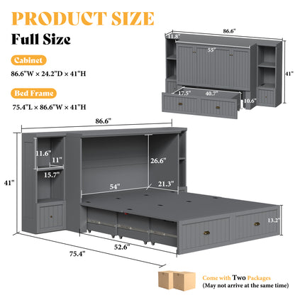 Slat Farmhouse Murphy Bed Amerlife Full / Gray