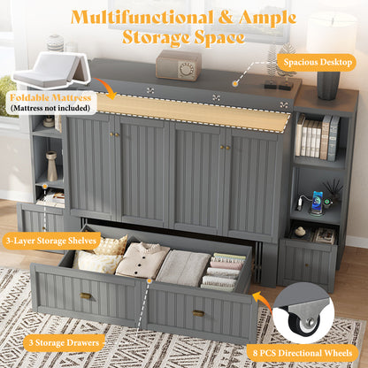 Slat Farmhouse Murphy Bed Amerlife Queen / Gray
