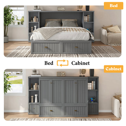 Slat Farmhouse Murphy Bed Amerlife Queen / Gray