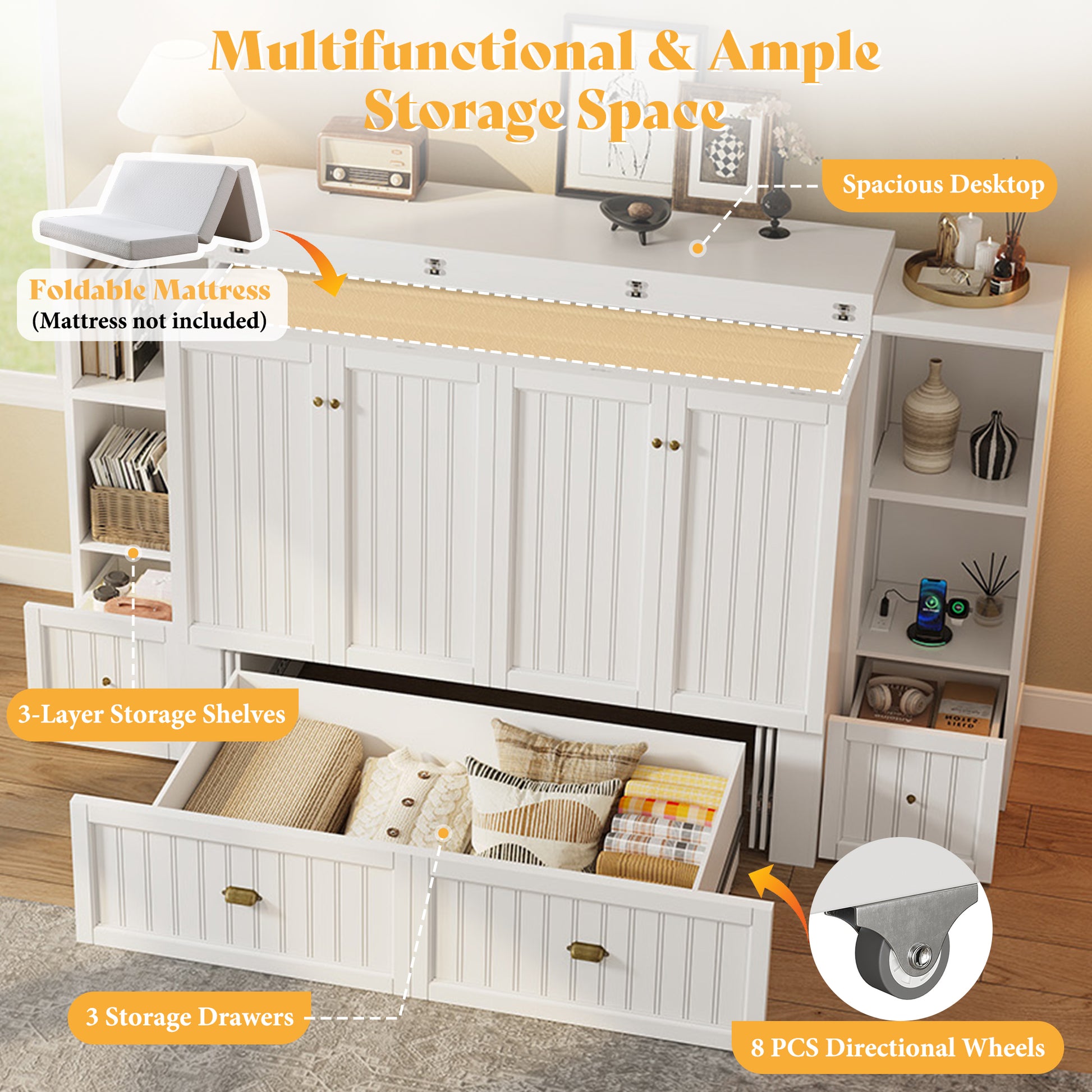 Slat Farmhouse Murphy Bed Amerlife Full / White