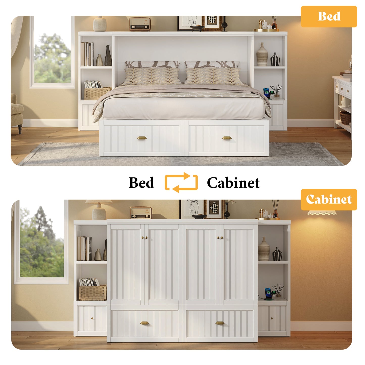 Slat Farmhouse Murphy Bed Amerlife Full / White
