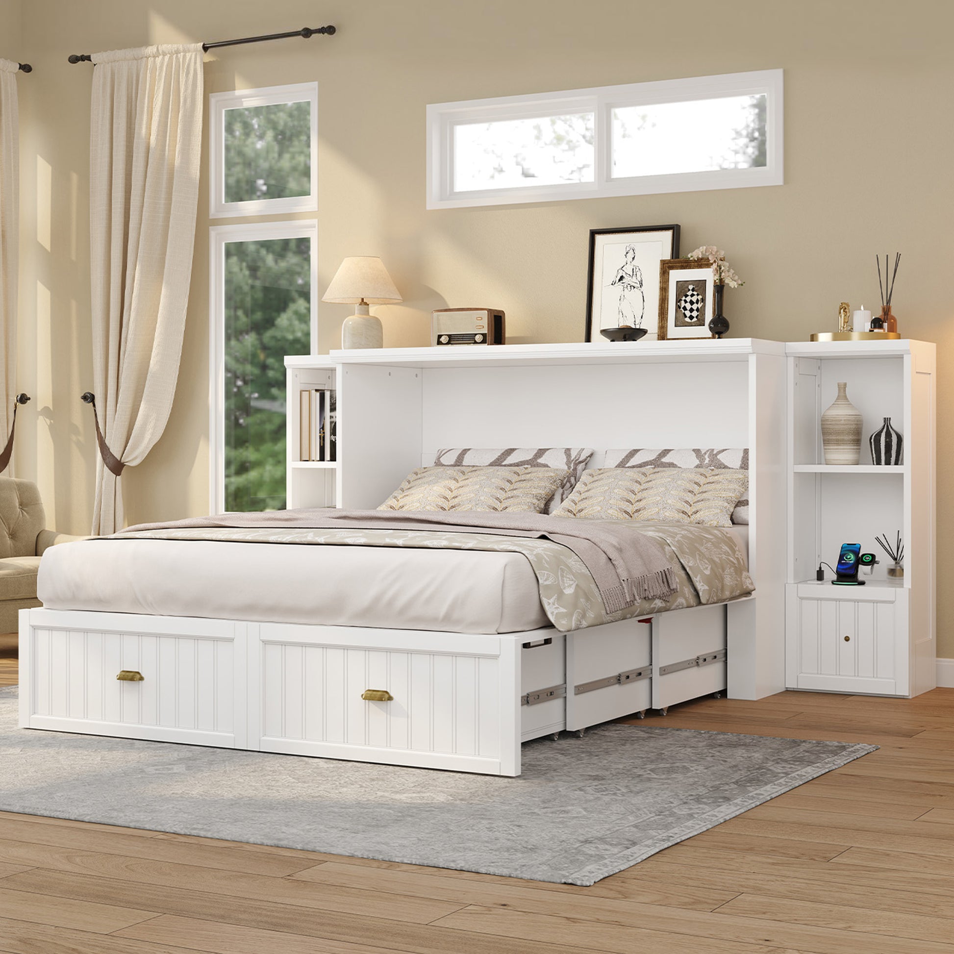 Slat Farmhouse Murphy Bed Amerlife Full / White