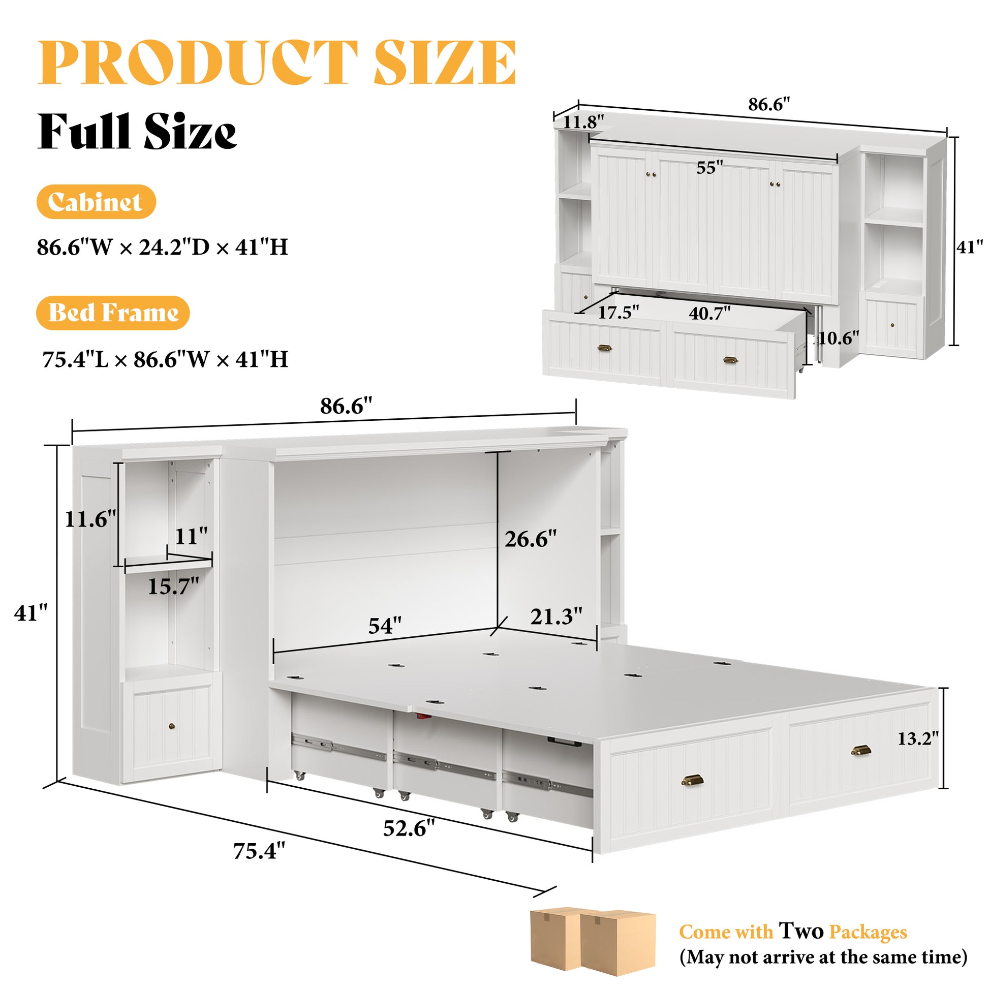 Slat Farmhouse Murphy Bed Amerlife Full / White