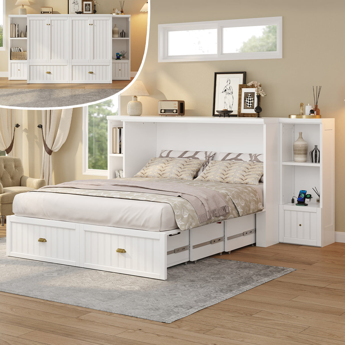 Slat Farmhouse Murphy Bed Amerlife Queen / White