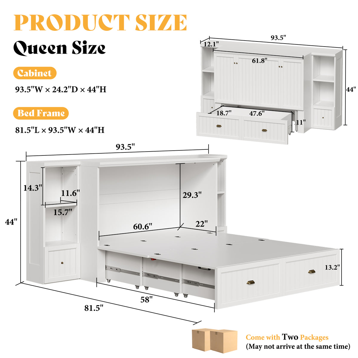 Slat Farmhouse Murphy Bed Amerlife Queen / White