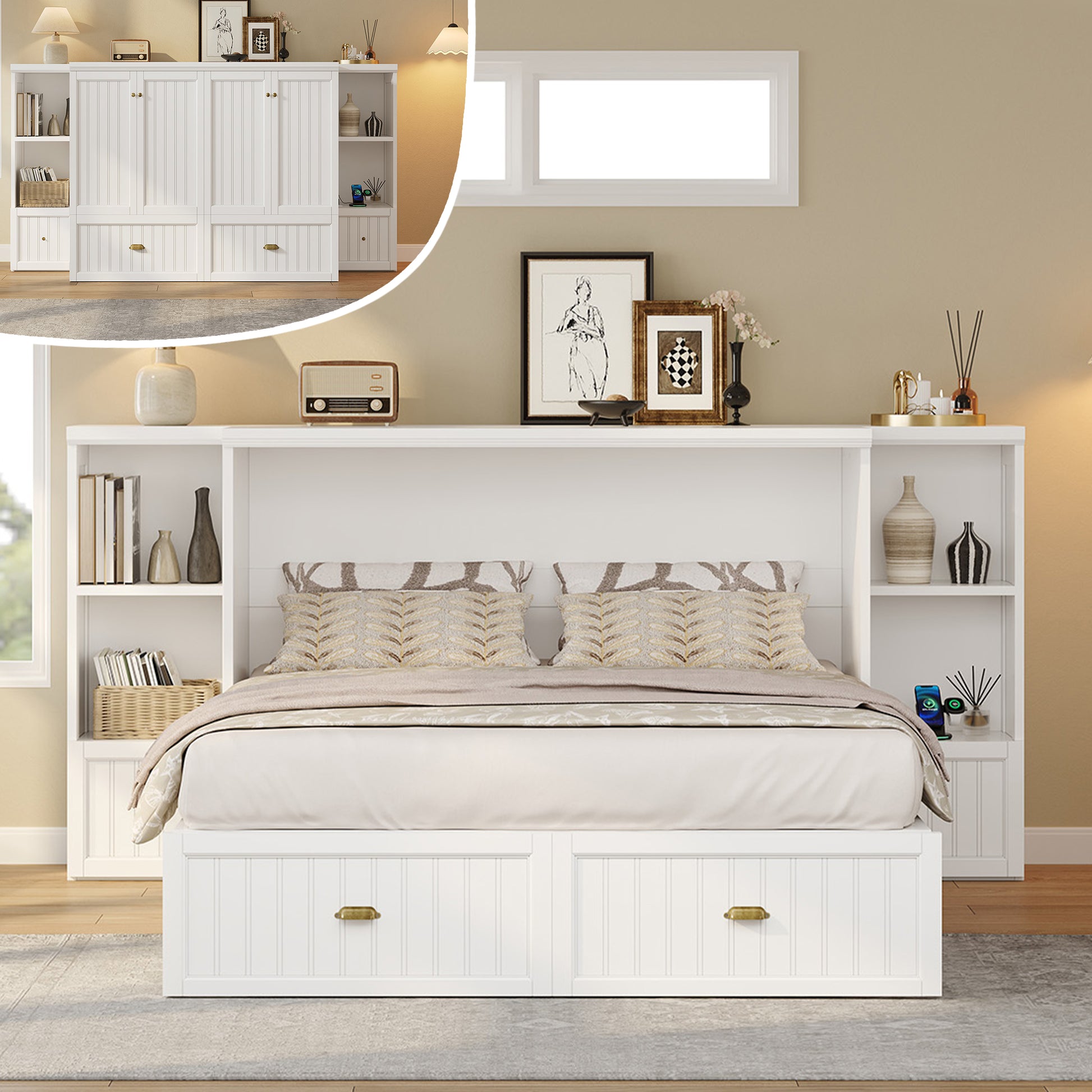 Slat Farmhouse Murphy Bed Amerlife Queen / White