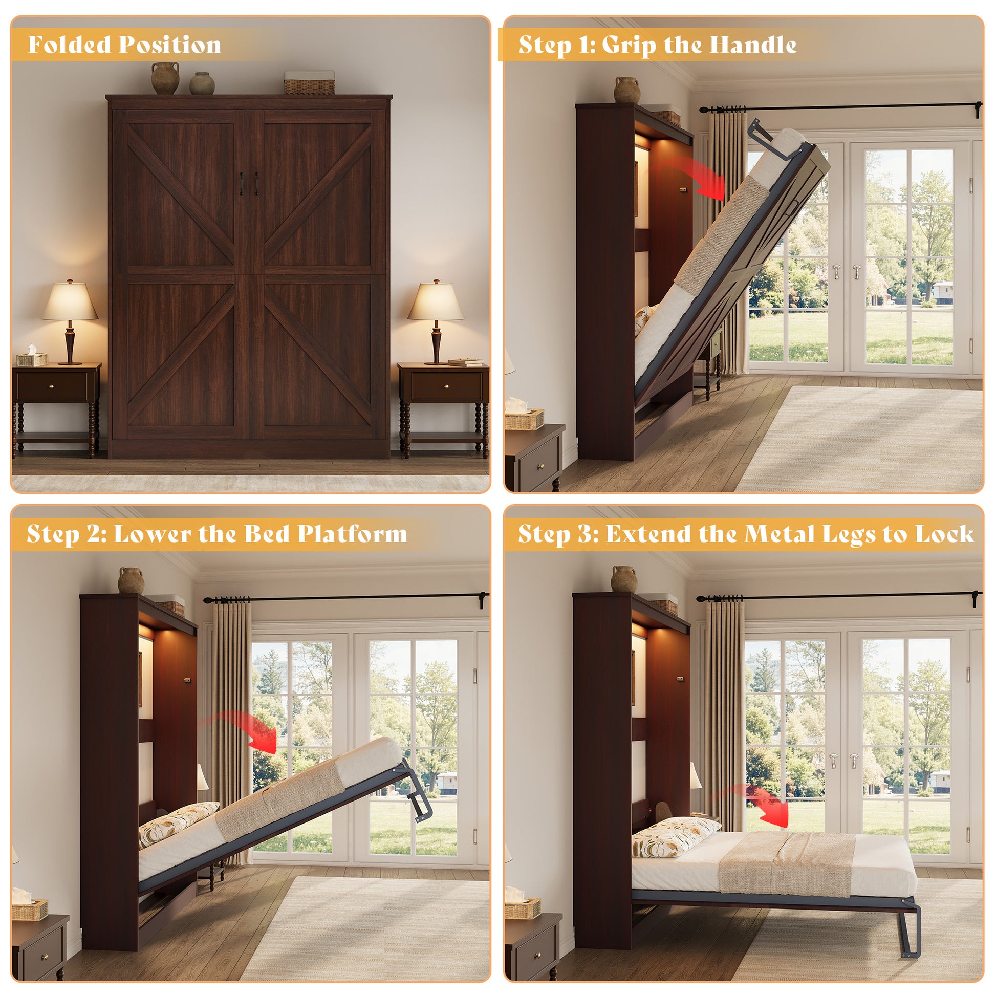 Stash Murphy Bed Frame Amerlife Full / Walnut